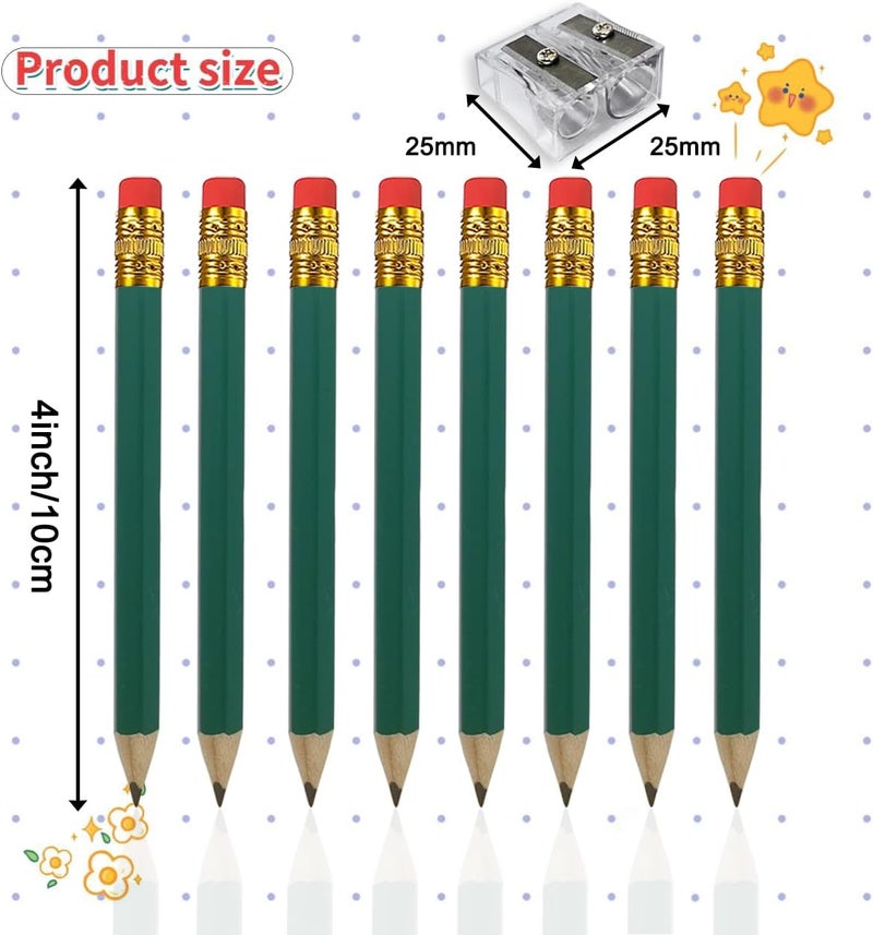 Adhere 50pcs Golf Pencils with Eraser Hexagon Wooden half Pencils Graphite 2B for Golf Event Scoring, Classroom, Wedding, Pew, Pocket | Free Pencil Sharpener (Green・Hexagon・50pcs) - Image 2